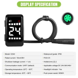 Ebike DZ40 Display Small Size Mini Display For BAFANG Wheel Hub Motor Electric Bicycle UART Protocol 5PIN Female Connector
