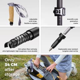 Naturehike Climbing Poles Lightweight 5-Section Carbon Fiber Folding Trekking Pole Hiking Walking Stick Light Trail 5-EXT Cane