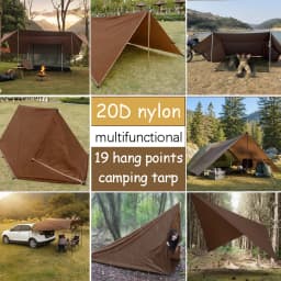 20D Nylon 19 Hang Points Camping Tarp 3x3 Waterproof Flame-retardant Lightweight Hiking Flysheet Outdoor Trekking Tarp Shelter
