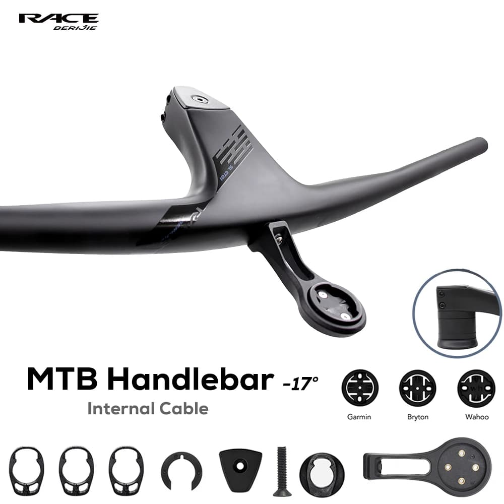 RACE Full Carbon Fibre Internal Cable Integrated Cockpit -17°,50mm-90mm MTB/Cross Handlebar For XC With Mount,Steerer 28.6mm