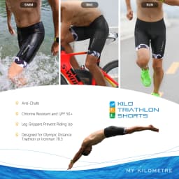 Men's Tri Shorts Quick Dry Compression Triathlon Cycling Shorts with Pad Side Pockets Swim Bike Run MY KILOMETRE