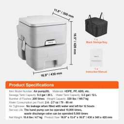 SucceBuy Portable Toilet for Camping with Carry Bag, RV Toilet with 3.2/5.3 Gal Waste Tank Push-Button Pressurized Flush Commode