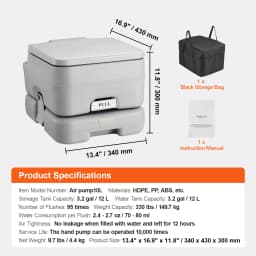 SucceBuy Portable Toilet for Camping with Carry Bag, RV Toilet with 3.2/5.3 Gal Waste Tank Push-Button Pressurized Flush Commode