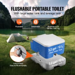 SucceBuy Portable Toilet for Camping with Carry Bag, RV Toilet with 3.2/5.3 Gal Waste Tank Push-Button Pressurized Flush Commode