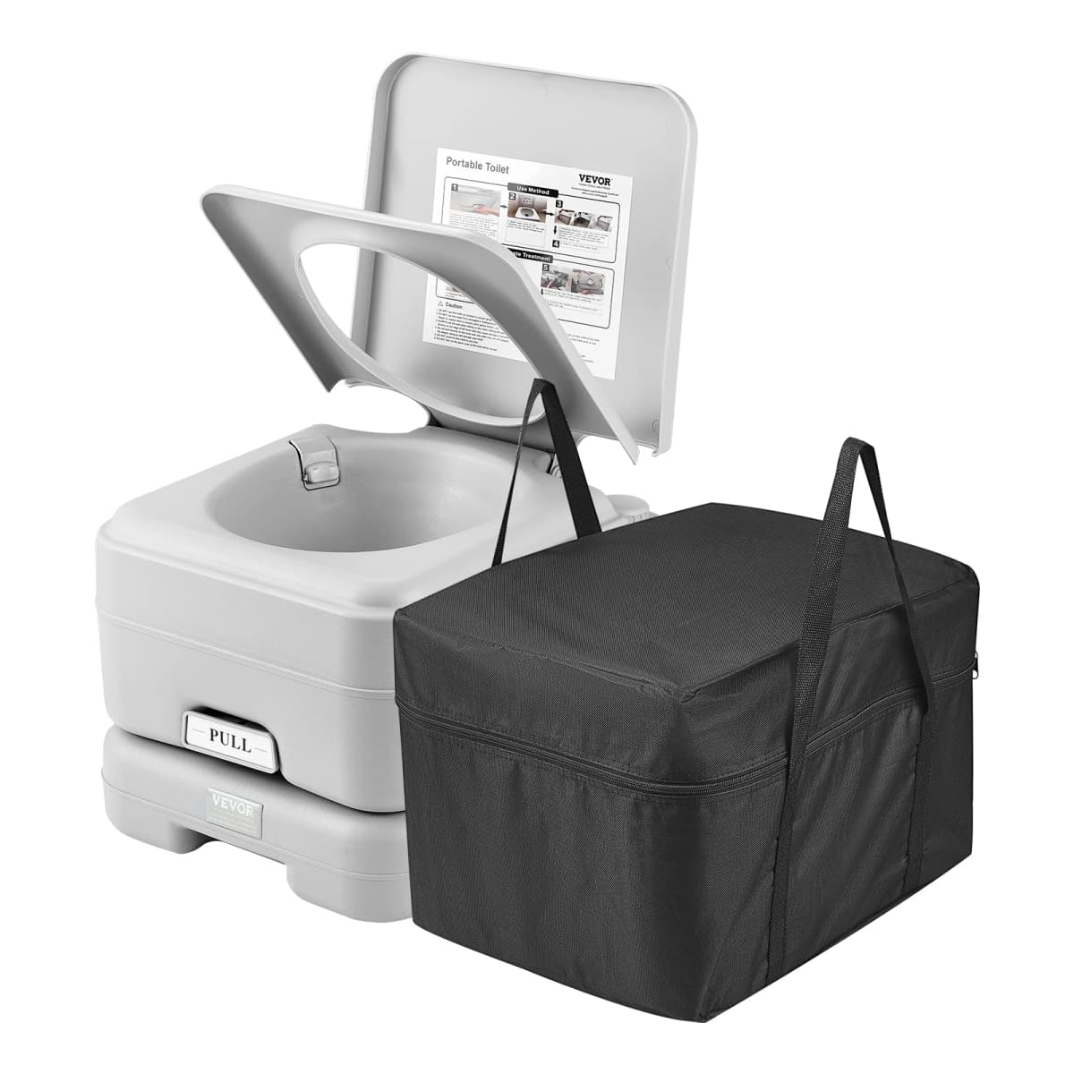 SucceBuy Portable Toilet for Camping with Carry Bag, RV Toilet with 3.2/5.3 Gal Waste Tank Push-Button Pressurized Flush Commode