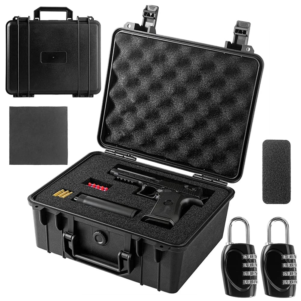 Tactical Pistol Gun Case Handgun Storage Box Pistol Case with 2 Locks Waterproof Shockproof Pistol Gun Carry Box with 2 Locks