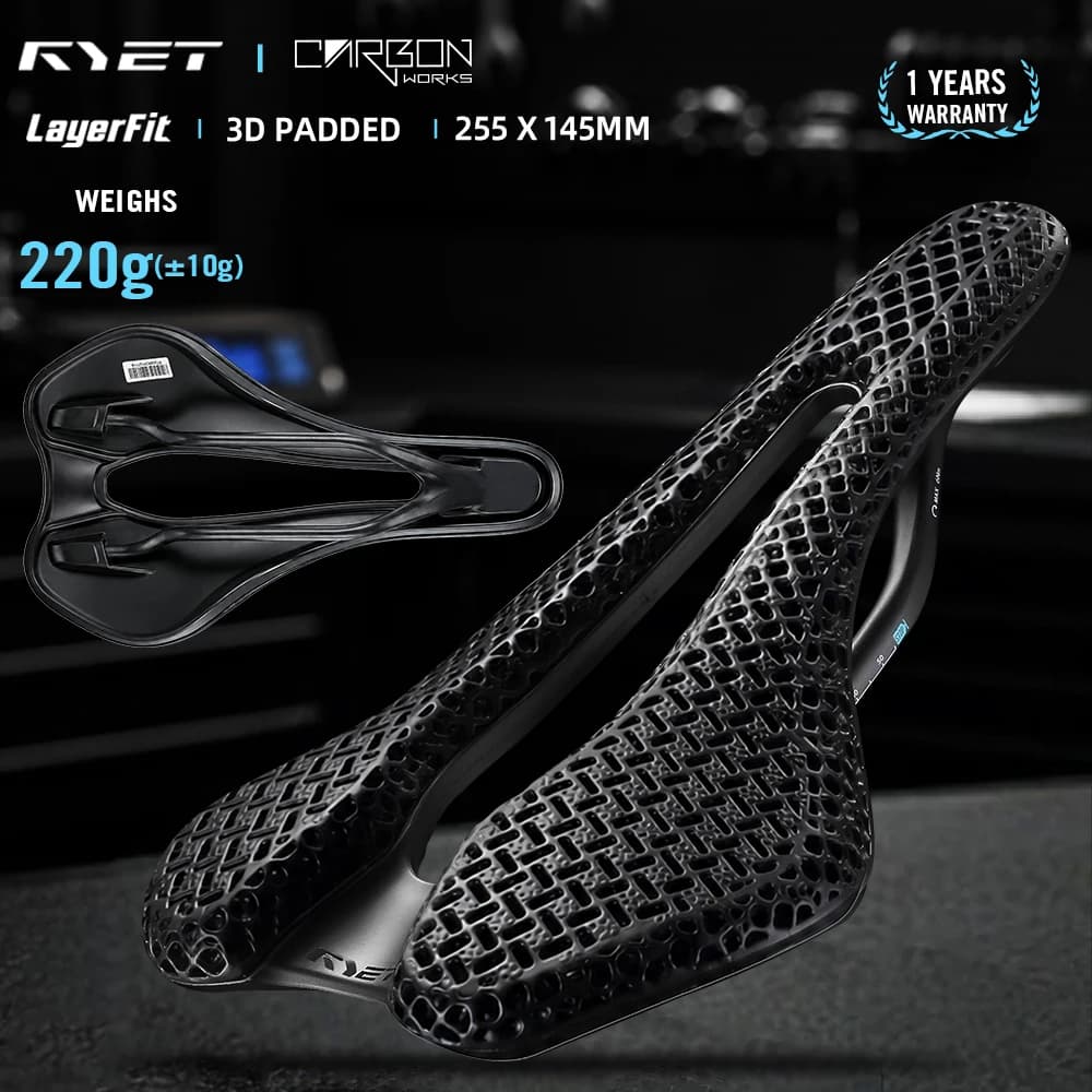 2026 RYET Carbon 3D Printed Bike Saddle, 145mm Light Road MTB Mountain Racing Bicycle Seat Cushion Cycling Seating Accessories