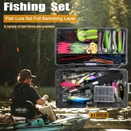 411pcs Fishing Lure Kit For Trout/Pike/Bass Multi-Lure Fishing Set Layered Tackle Pro Gear Tackle Box for Trout/Mackerel/Bass