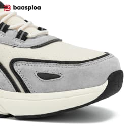 Baasploa Men Running Sneakers Leather Mesh Breathable Classic Sport Sneakers Male Comfortable Non-slip Waterproof Casual Shoes