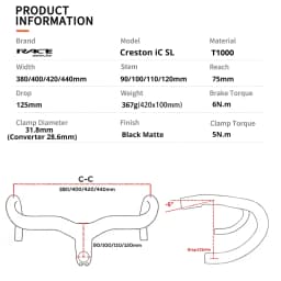 RACE Creston IC SL Full Carbon Handlebar Internal Routing Road Bicycle Handlebar, -6°, Matte Black Integrated Cockpit With Mount