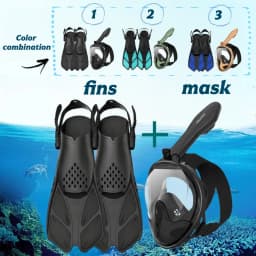 XIAOTREE Two-piece snorkeling gear: a snorkeling mask and fins,Adjustable fins,Breathing mask,Safe waterproof swimming equipment