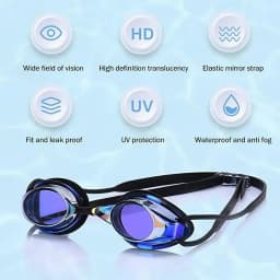 Competitive Swim Goggles with Mirrored Coating Anti-Fog UV Protection, Adjustable Waterproof Swimming Eyewear for Adults & Kids