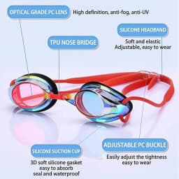 Competitive Swim Goggles with Mirrored Coating Anti-Fog UV Protection, Adjustable Waterproof Swimming Eyewear for Adults & Kids