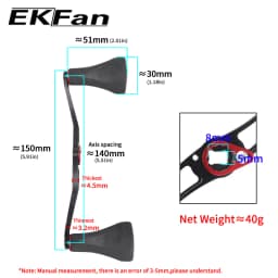 EKFan 150MM Baitcasting Fishing Reel Handle for A/S/D 7*4/8*5mm Hole Ultra Long Aluminum Alloy BC Reel Handle Lure Reel Handle