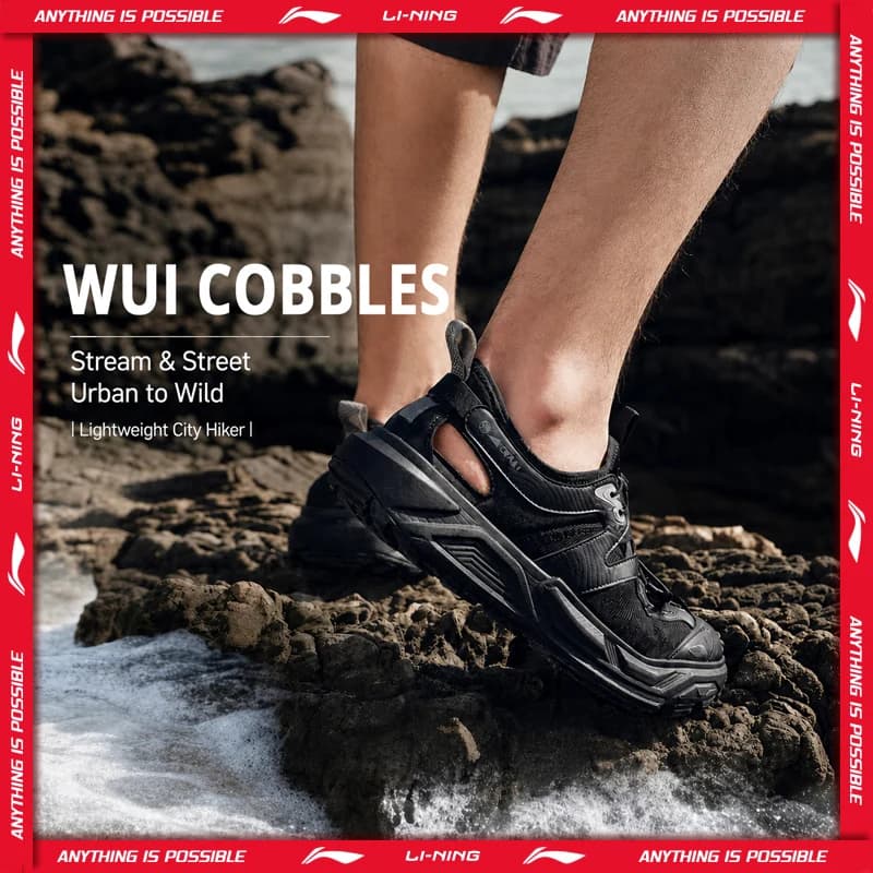 Li-Ning Unisex WUI COBBLES Outdoor Sandals Breathable Shock Absorption Lightweight Stable LiNing Leisure Sandals AGHW003