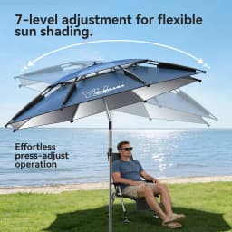 Large Fishing Outdoor Umbrella | Beach Sun Umbrella UPF 50+ Sun UV Protection Waterproof Windproof Foldable Portable Adjustable