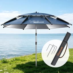 Large Fishing Outdoor Umbrella | Beach Sun Umbrella UPF 50+ Sun UV Protection Waterproof Windproof Foldable Portable Adjustable