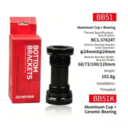 Gineyea BSA Bottom Bracket Ceramic Bearing 24mm 29mm Spindle 68mm 73mm 100mm 120mm For MTB Road Bike