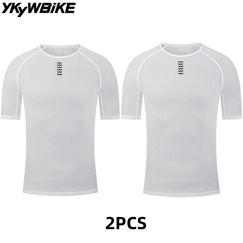 YKYWBIKE 2PCS Men's Cycling Base Layers Short Sleeve Sport Shirt Pro Cool Mesh Superlight Bicycle  Breathable Road Bike Top