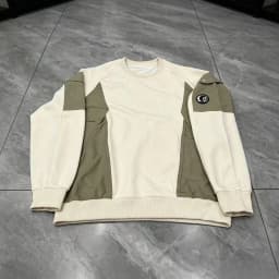 Men's contrasting color spliced sweatshirt, sports and casual large pocket long sleeved sweatshirt, round neck pullover top
