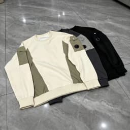 Men's contrasting color spliced sweatshirt, sports and casual large pocket long sleeved sweatshirt, round neck pullover top