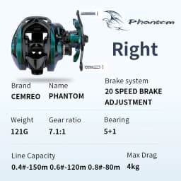 Bait Casting Fishing Reel 121g Light Weight Carbon Fiber Body 4kg Drag Power for Small Fish Fishing Model:PHANTOM