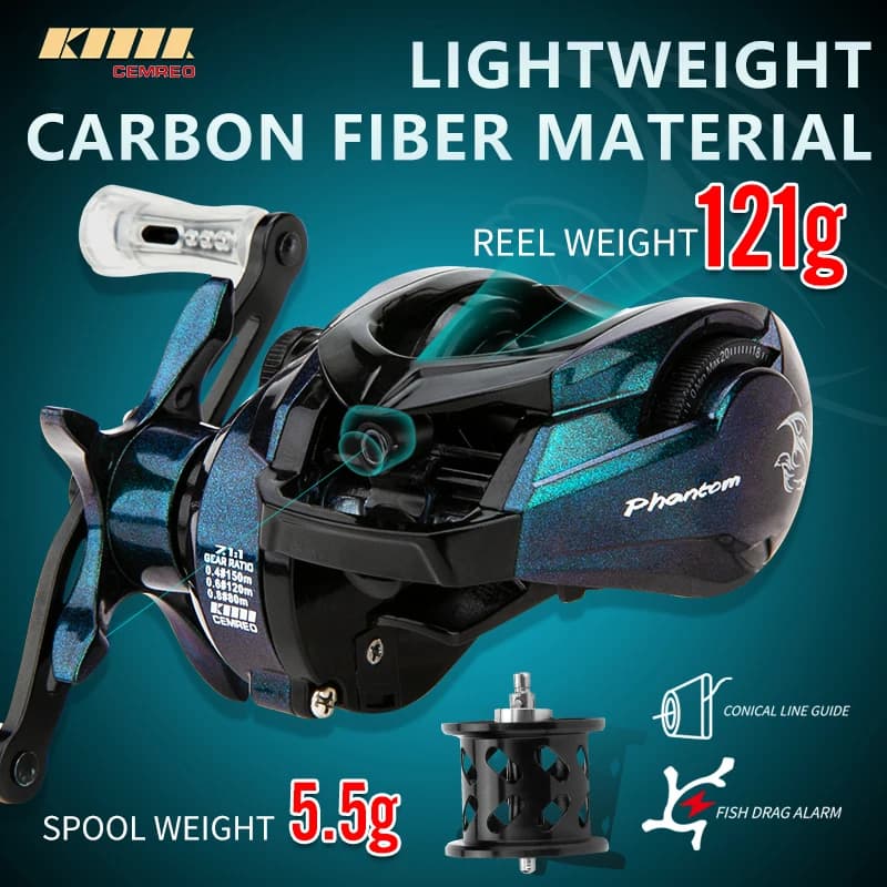 Bait Casting Fishing Reel 121g Light Weight Carbon Fiber Body 4kg Drag Power for Small Fish Fishing Model:PHANTOM