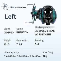 Bait Casting Fishing Reel 121g Light Weight Carbon Fiber Body 4kg Drag Power for Small Fish Fishing Model:PHANTOM
