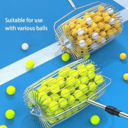 Adjustable Handle Tennis Ball Picker Rolling Wheels Sturdy Tennis Ball Collector Durable Tennis Retrievers Basket