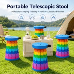 2026 Adjustable Telescopic Folding Stool Portable Plastic Chair for Beach Fishing Camping Lightweight Compact Outdoor Seat 1pcs