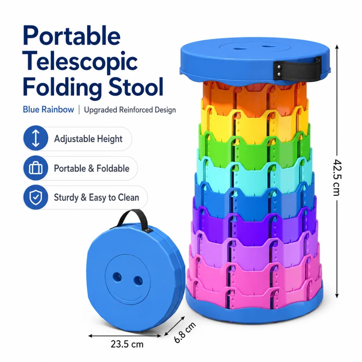2026 Adjustable Telescopic Folding Stool Portable Plastic Chair for Beach Fishing Camping Lightweight Compact Outdoor Seat 1pcs