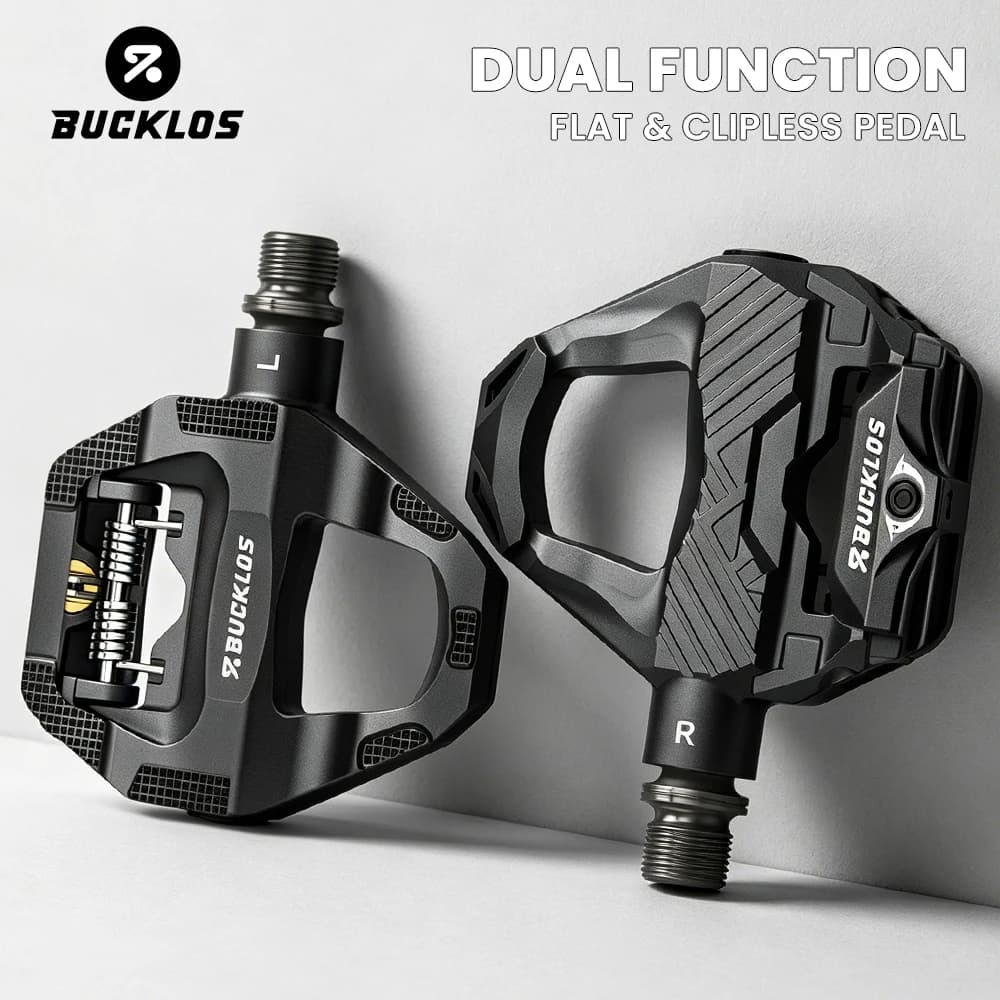 BUCKLOS Dual Function Bike Pedal Flat Clipless Cycling Pedals Platform with Cleats Bicycle Pedals for SPD SL Carbon Bike Parts