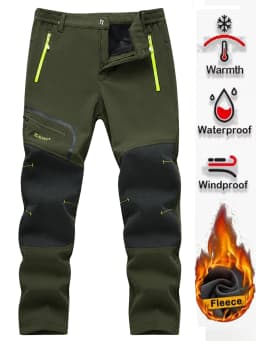 Men's Waterproof Hiking Pants Outdoor Fleece Lined Snow Ski Pants Winter Softshell Snowboard Pants