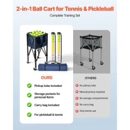 SucceBuy 2-in-1 150 Tennis Balls & 260 Pickleballs Hopper Holds with Pickup Tube Foldable Pickleball Basket Cart for Training