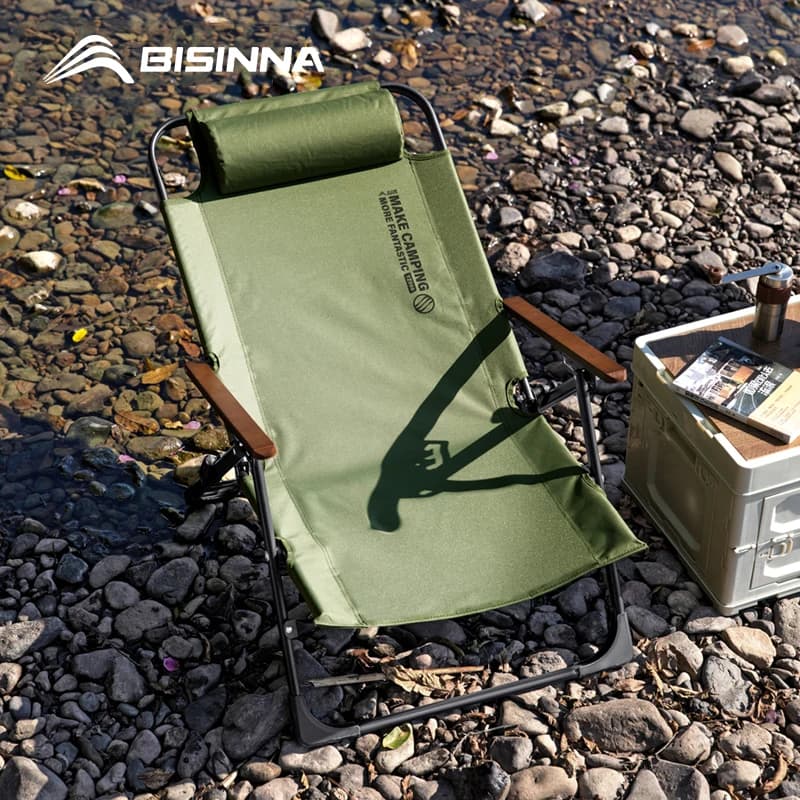 BISINNA Camping Folding Chair Adjustable Armrest Portable Relaxing Chair With Detachable Pillow for Beach Travel Hiking