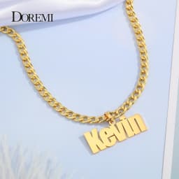 DOREMI 5MM Cuban chain Custom Name Necklace Personalized Stainless Steel Old English Letter Gold Necklace Pendant Nameplate Gift