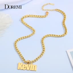 DOREMI 5MM Cuban chain Custom Name Necklace Personalized Stainless Steel Old English Letter Gold Necklace Pendant Nameplate Gift