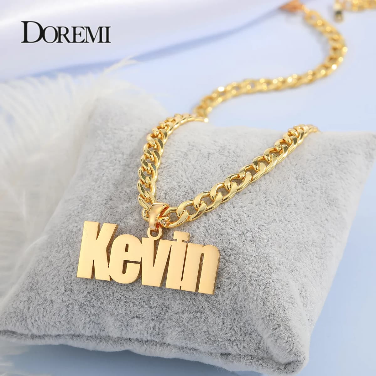 DOREMI 5MM Cuban chain Custom Name Necklace Personalized Stainless Steel Old English Letter Gold Necklace Pendant Nameplate Gift