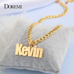DOREMI 5MM Cuban chain Custom Name Necklace Personalized Stainless Steel Old English Letter Gold Necklace Pendant Nameplate Gift