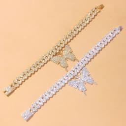 Punk Crystal Sandals Big Butterfly Anklets for Women Wholesale Men 2021 Rapper Cuban Link Chain Bracelets Iced Out Anklet Chunky