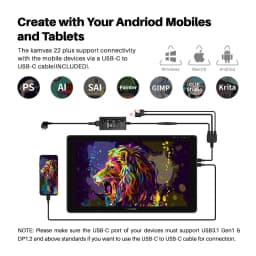 Huion Kamvas 22 Plus 21.5 Inch Graphics Tablet Screen Anti-glare Glass 140%sRGB Drawing Monitor Linux MacOS Android Compatible