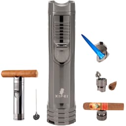 XIFEI Windproof Cigar Lighter With Puncher Holder Needle Metal Portable 3 Jet Flame Multifunction Refillable Smoking Accessories