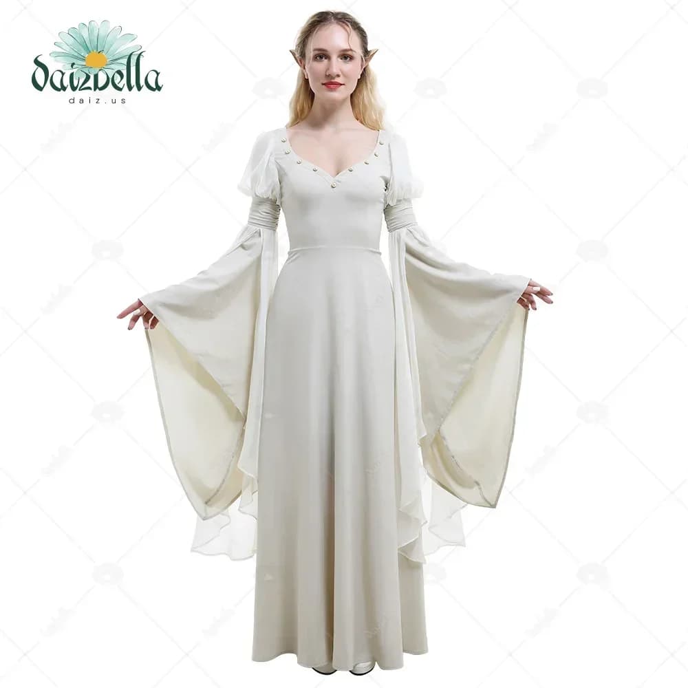 DAIZBELLA Women Medieval Costume Fantasy Handmade Retro Costume Historical Fairy Elf Dress