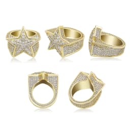 GUCY Hip Hop Five Star Ring Micro Pave Iced Cubic Zircon Jewelry For Men Gift Ring
