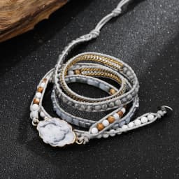 Dropship Native Inspired Designer Genuine Leather Bracelet Dalmatian Stone Mix 5 Strands Handwoven Wrap Bangle Bohemian Jewelry