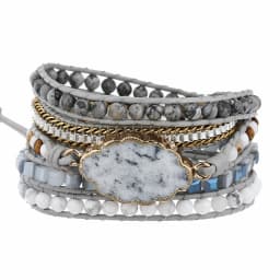 Dropship Native Inspired Designer Genuine Leather Bracelet Dalmatian Stone Mix 5 Strands Handwoven Wrap Bangle Bohemian Jewelry