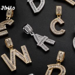 JINAO 2021 NEW Baguette Rectangular Zircon Letters Pendant High Quality Iced Out Charm AAA+CZ Necklace With 4mm Tennis Chain