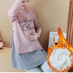 Maternity Autumn And Winter Clothes Long Sleeves Pregnancy Relaxed Rest Pregnant Wear Pullover Fleece Thickened Maternity Tshirt