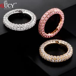GUCY Two Row Men's Ring Copper Charm Cubic Zircon Iced Ring Fashion Hip Hop Jewelry For Gift
