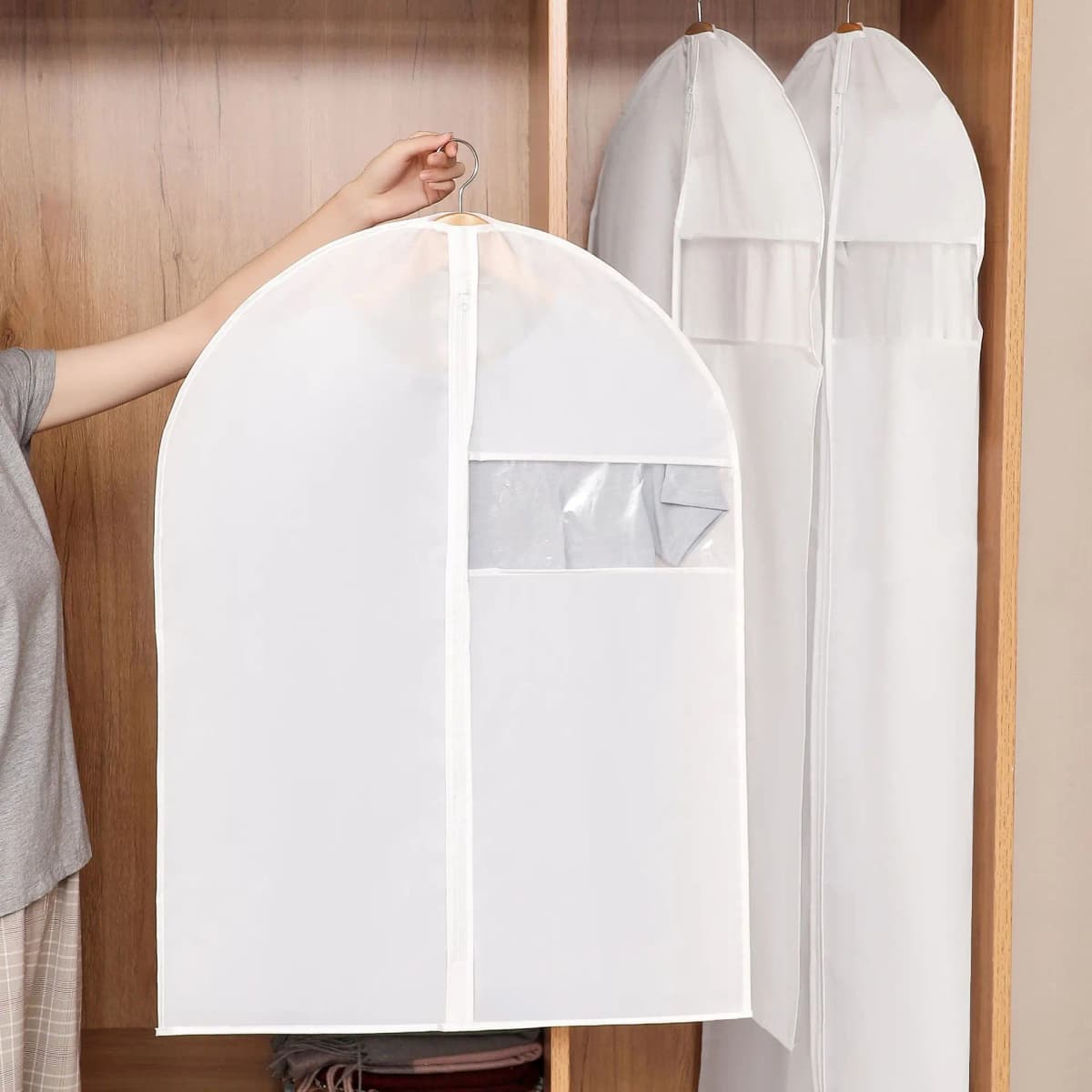 Oxford Dustproof Cloth Cover Bags, Transparent Wardrobe Storage Bag, Dust Cover, Clothes Protector, Garment Suit Coat Dust Cover